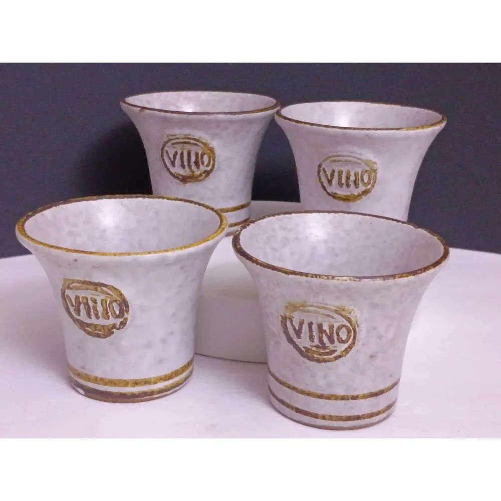 Pottery Craft Set Of 4 VINO Cups MCM Vtg Robert Maxwell Made USA Stoneware Brown